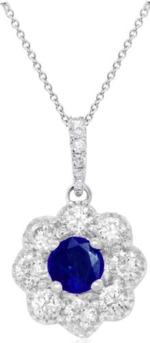 .48CT DIAMOND & AAA SAPPHIRE 14KT WHITE GOLD 3D FILIGRE FLOWER FLOATING PENDANT