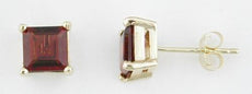 ESTATE 2.50CT AAA GARNET 14KT YELLOW GOLD CLASSIC PRINCESS SQUARE STUD EARRINGS