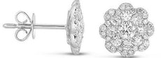 ESTATE .92CT DIAMOND 14KT WHITE GOLD 3D CLASSIC FLOWER FLAT STUD EARRINGS