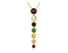 .55CT AAA MULTI COLOR SAPPHIRE 14KT YELLOW GOLD 3D ROUND BEZEL FLOATING PENDANT