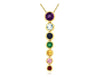 .55CT AAA MULTI COLOR SAPPHIRE 14KT YELLOW GOLD 3D ROUND BEZEL FLOATING PENDANT