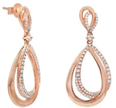 ESTATE .57CT DIAMOND 14KT ROSE GOLD 3D CLASSIC DOUBLE TEAR DROP HANGING EARRINGS