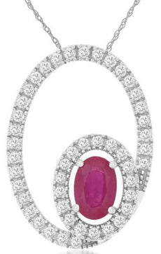 .88CT DIAMOND & AAA RUBY 14K WHITE GOLD OVAL & ROUND DOUBLE CIRCLE OF LIFE RING