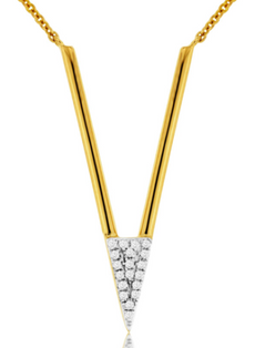 ESTATE .08CT DIAMOND 14KT 2 TONE GOLD ROUND PAVE TRIANGULAR V SHAPE FUN NECKLACE