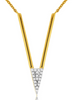 ESTATE .08CT DIAMOND 14KT 2 TONE GOLD ROUND PAVE TRIANGULAR V SHAPE FUN NECKLACE