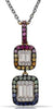 .75CT DIAMOND & AAA MULTICOLOR SAPPHIRE 14KT WHITE & BLACK GOLD FLOATING PENDANT