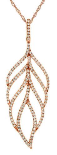 .38CT DIAMOND 14KT ROSE GOLD CLASSIC MULTI LEAF TEAR DROP FUN FLOATING PENDANT