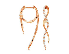 ESTATE .31CT DIAMOND 14K ROSE GOLD ROUND DOUBLE INFINITY HUGGIE HANGING EARRINGS