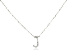 ESTATE .05CT DIAMOND 18KT WHITE GOLD 3D CLASSIC ROUND J INITIAL FUN NECKLACE