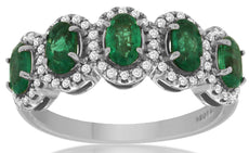 1.35CT DIAMOND & AAA EMERALD 14KT WHITE GOLD OVAL & ROUND HALO ANNIVERSARY RING