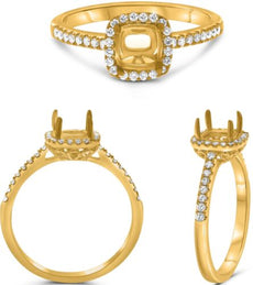 .24CT DIAMOND 14K YELLOW GOLD 3D ROUND SQUARE 4 PRONG SEMI MOUNT ENGAGEMENT RING