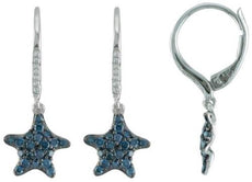 .63CT DIAMOND & AAA SAPPHIRE 14KT WHITE GOLD 3D STARFISH LEVERBACK FUN EARRINGS