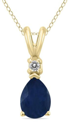 .28CT DIAMOND & AAA SAPPHIRE 14K YELLOW GOLD PEAR SHAPE & ROUND FLOATING PENDANT