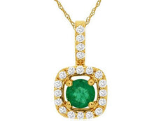.42CT DIAMOND & AAA EMERALD 14KT YELLOW GOLD ROUND HALO SQUARE CLASSIC PENDANT