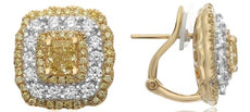 3.21CT WHITE & FANCY YELLOW DIAMOND 18KT 2 TONE GOLD 3D CUSHION & ROUND EARRINGS