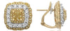 3.21CT WHITE & FANCY YELLOW DIAMOND 18KT 2 TONE GOLD 3D CUSHION & ROUND EARRINGS