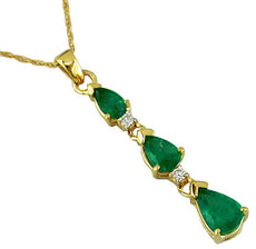 1.29CT DIAMOND & AAA EMERALD 14KT YELLOW GOLD PEAR SHAPE & ROUND JOURNEY PENDANT