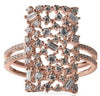 ESTATE .87CT DIAMOND 14K ROSE GOLD ROUND & BAGUETTE RECTANGULAR CLUSTER FUN RING