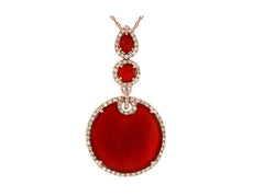 .44CT DIAMOND & AAA RED AGATE 14K ROSE GOLD CIRCULAR LOVE KNOT TEAR DROP PENDANT