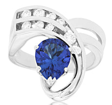 2.13CT DIAMOND & AAA TANZANITE 14KT WHITE GOLD PEAR SHAPE & ROUND LOVE KNOT RING