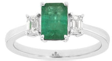 1.28CT DIAMOND & AAA EMERALD 14K WHITE GOLD 3 STONE EMERALD CUT ENGANGEMENT RING