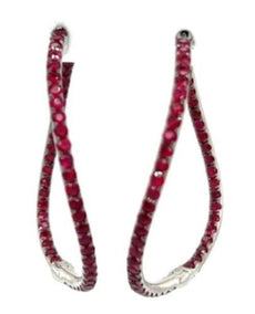 3.12CT AAA RUBY 18KT WHITE GOLD INSIDE OUT DOUBLE WAVE FUN HOOP HANGING EARRINGS