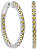 1.40CT YELLOW SAPPHIRE 14KT WHITE GOLD 3D ROUND INSIDE OUT HOOP HANGING EARRINGS