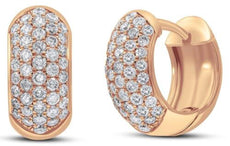 WIDE 1.25CT DIAMOND 14K ROSE GOLD CLASSIC PAVE MULTI ROW HUGGIE HANGING EARRINGS