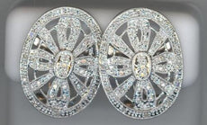.30CT DIAMOND 14K WHITE GOLD ROUND FILIGREE OVAL FLORAL CLIP ON HANGING EARRINGS