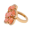 ESTATE LARGE 3.87CT DIAMOND & AAA CORAL 18K YELLOW GOLD OVAL & ROUND FLOWER RING