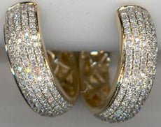 ESTATE .92CT DIAMONDS 14K YELLOW GOLD 3D 5 ROW PAVE HOOP HUGGIE HANGING EARRINGS
