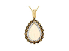 2.5CT WHITE & MOCHA DIAMOND & AAA OPAL 14KT ROSE GOLD PEAR SHAPE & ROUND PENDANT
