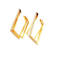 ESTATE .73CT DIAMOND 18KT YELLOW GOLD 3D DOUBLE SQUARE FUN HOOP HANGING EARRINGS