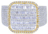 LARGE 1.26CT DIAMOND 14K 2 TONE GOLD 3D ROUND & BAGUETTE CLUSTER SQUARE FUN RING