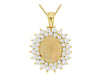 LARGE 2.70CT DIAMOND & AAA OPAL 14KT YELLOW GOLD 3D OVAL FLOWER FLOATING PENDANT