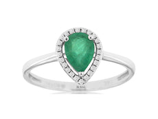 .76CT DIAMOND & AAA EMERALD 14KT WHITE GOLD ROUND & PEAR SHAPE HALO PROMISE RING