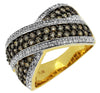 1.17CT WHITE & MOCHA DIAMOND 14KT 2 TONE GOLD MULTI ROW CRISS CROSS X LOVE RING
