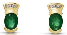 1.60CT DIAMOND & AAA EMERALD 14KT YELLOW GOLD 3D OVAL & ROUND FUN STUD EARRINGS