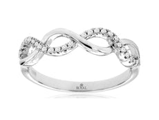 ESTATE .11CT DIAMOND 14KT WHITE GOLD 3D ROUND INFINITY CRISS CROSS FUN RING
