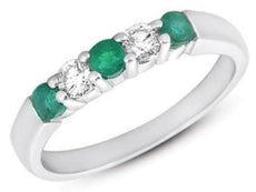 .60CT DIAMOND & AAA EMERALD 14KT WHITE GOLD ROUND SHARED PRONG 5 STONE FUN RING