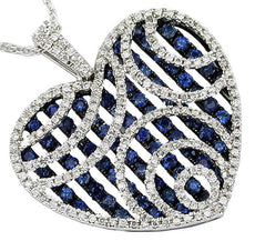 2.53CT DIAMOND & AAA SAPPHIRE 14K WHITE GOLD OPEN FILIGREE LOVE FLOATING PENDANT