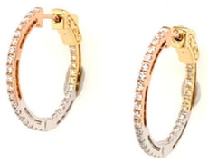ESTATE .70CT DIAMOND 18KT TRI COLOR GOLD 3D INSIDE OUT HOOP HANGING EARRINGS
