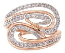 .31CT DIAMOND 14KT WHITE & ROSE GOLD MULTI ROW DOUBLE LEAF CRISS CROSS FUN RING