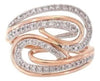 .31CT DIAMOND 14KT WHITE & ROSE GOLD MULTI ROW DOUBLE LEAF CRISS CROSS FUN RING