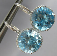 EXTRA LARGE 15.33CT DIAMOND & AAA BLUE TOPAZ 14KT WHITE GOLD LEVERBACK EARRINGS
