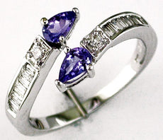 .68CT DIAMOND & AAA TANZANITE 14KT WHITE GOLD PEAR SHAPE ROUND & BAGUETTE RING