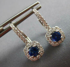 1.0CT DIAMOND & AAA SAPPHIRE 18KT WHITE GOLD ROUND SQUARE HALO HANGING EARRINGS