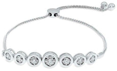 .42CT DIAMOND 14KT WHITE GOLD ROUND 7 STONE BEZEL ADJUSTABLE FUN TENNIS BRACELET