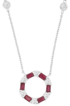 1.20CT DIAMOND & AAA RUBY 14KT WHITE GOLD 3D EMERALD CUT & ROUND LOVE NECKLACE
