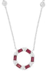 1.20CT DIAMOND & AAA RUBY 14KT WHITE GOLD 3D EMERALD CUT & ROUND LOVE NECKLACE